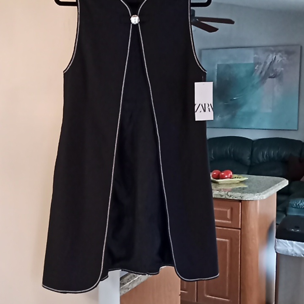 Zara Navy Longline Waistcoat With Silver Clasp Front Fastening. NWT. Beautiful!! - Picture 3 of 15